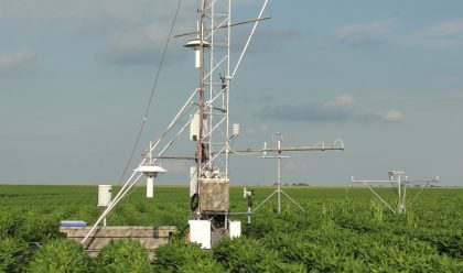 Close-up of tower in field