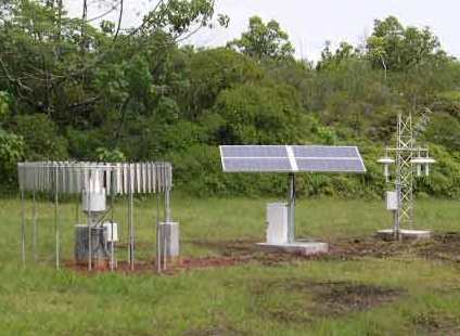 Three pieces of monitoring equipment in a field