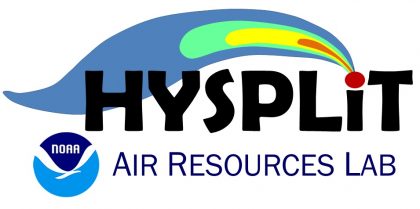 HYSPLIT logo. Black letters with the dot on the i as a colored plume.