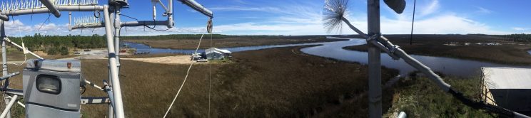  Instrumentation at left and right on a platform overlooking waterways. width=