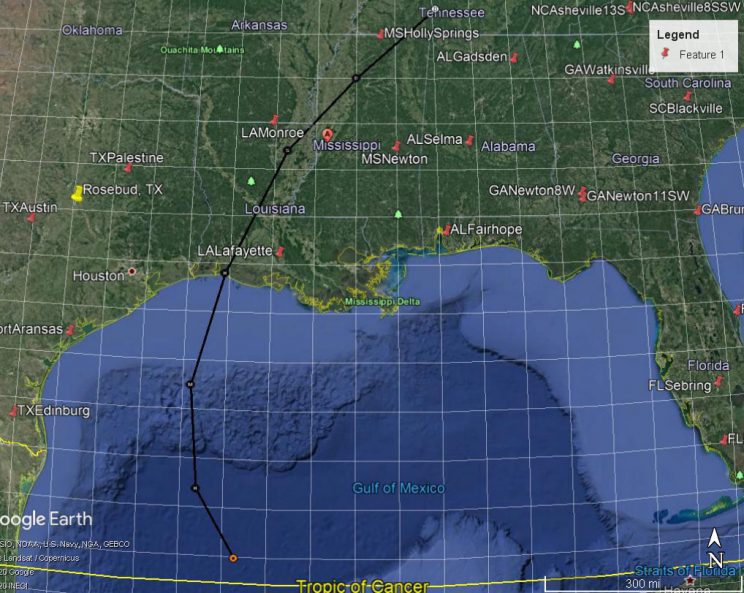 Path of Hurricane Delta