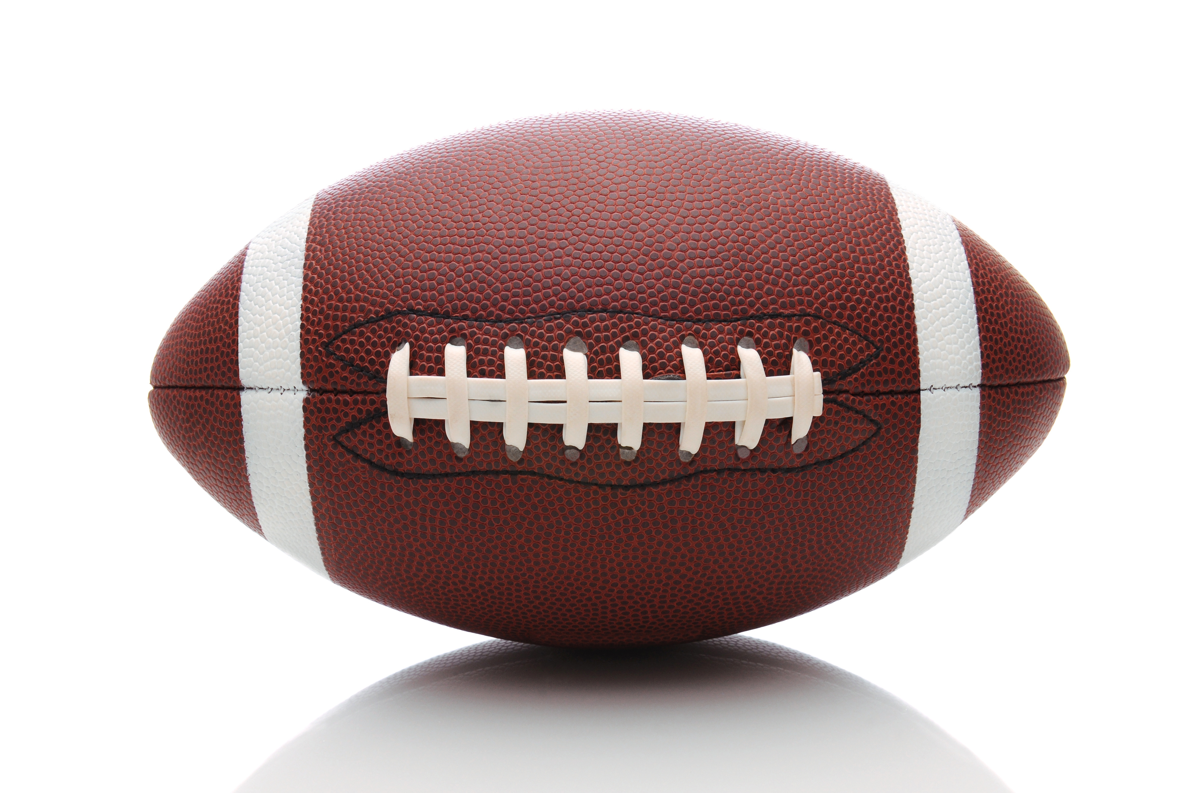 American Football isolated on white, with reflection.