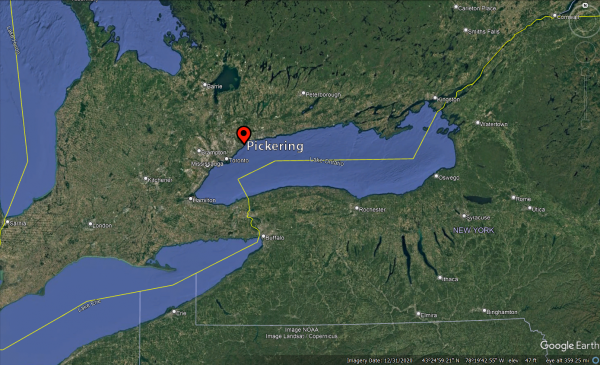 Google Earth image of the powerplant location in Pickering, Ontario. Credit: NOAA