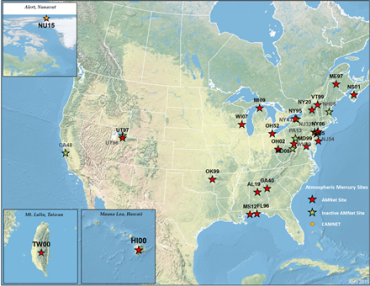 Map of the National Atmospheric Deposition Program's Atmospheric Mercury Network as of April 2015